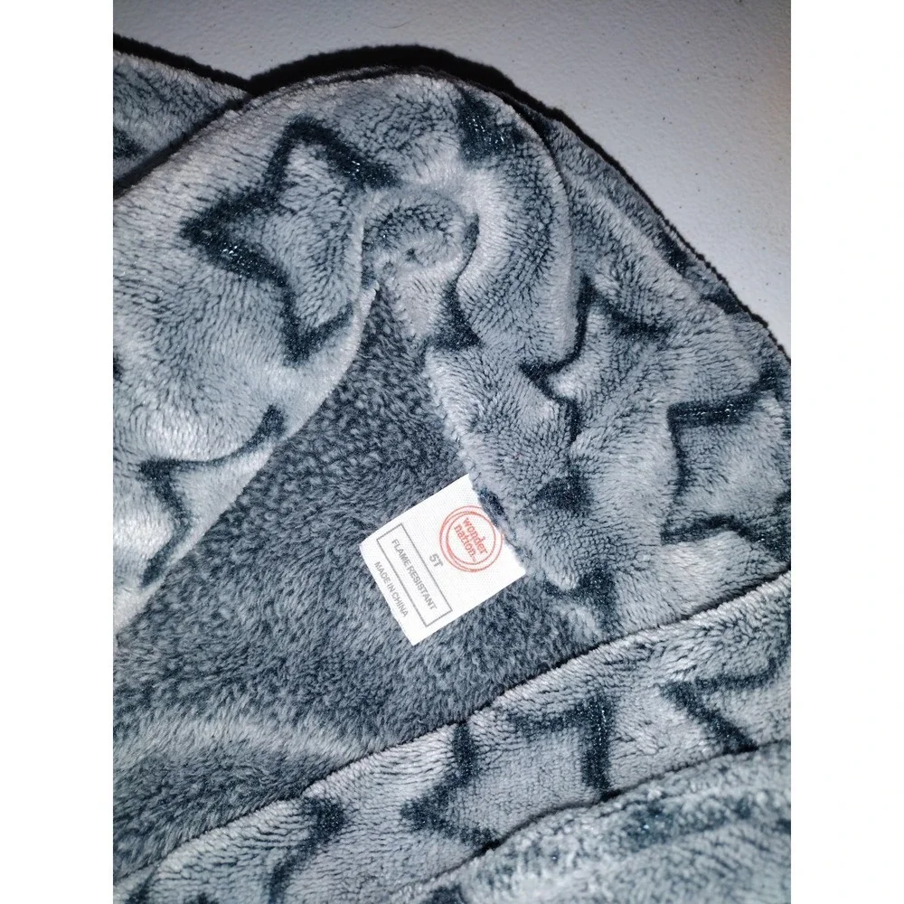 Wonder Nation‎ Kids Grey Blue Star Fleece Bathrobe Hooded Robe 5T